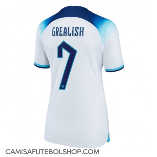 Camisa de time de futebol Inglaterra Jack Grealish #7 Replicas 1º Equipamento Feminina Mundo 2022 Manga Curta